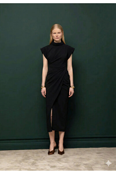 KAMEYA High Collar Draped Dress