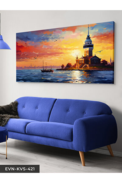 Evinemoda Yağlı Boya Görünümlü Kız Kulesi Tek Parça Kanvas - Canvas Tablo