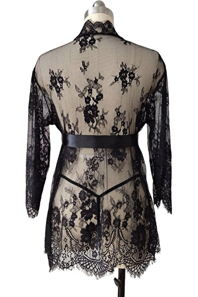 Generic Sexy Women's Lingerie - Transparent Lace Ruffled Robe Nightwear