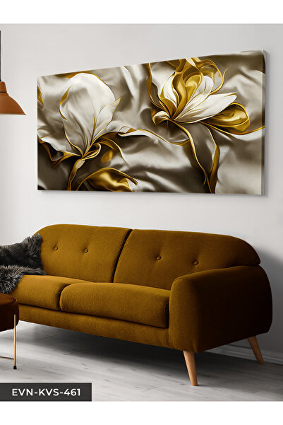 Evinemoda Gold Yapraklı Zambak Tek Parça Kanvas - Canvas Tablo