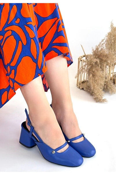 Butik Women's Jecci Blue Leather Heeled Shoes