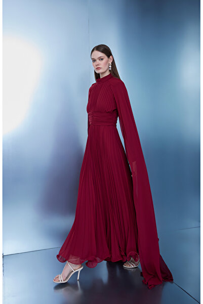 Birgül Bektaş Βραδινό φόρεμα με μανδύα μπορντό Luna