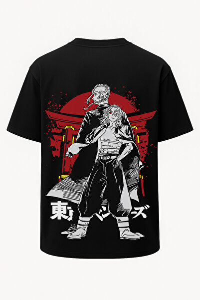 nirvoda Oversized Tokyo Revengers - Mikey and Draken Printed T-Shirt - Large Print - Wide Cut