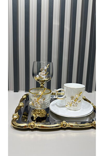 Vakıf home 6 Adet Metal Ayaklı Döküm Gold İncili Lokumluk Drajelik