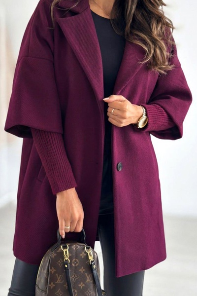 FashionForYou Katiuska oversized coat, panel sleeves, knit and lapels, Purple, Size S/M/L