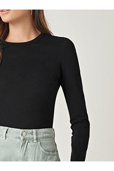 Butik Women's Crew Neck Long Sleeve Lycra Black Body