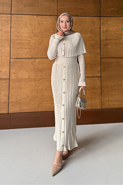 Ulugöl Tekstil Button Detailed Cape Dress