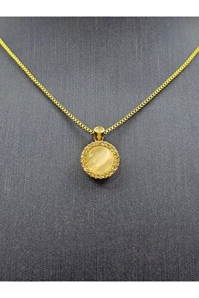 Mosso Steel قلادة من الفولاذ ذات حواف ذهبية مرصعة بالحجر الأبيض