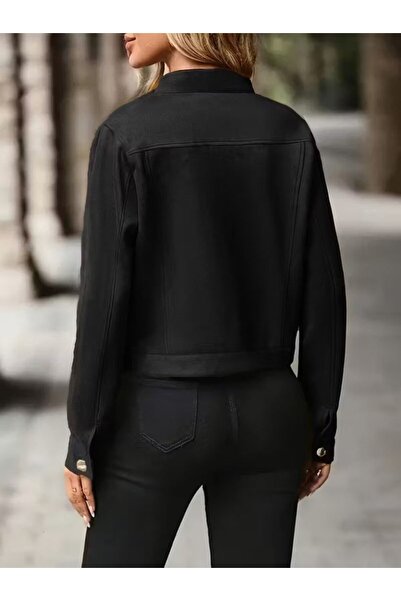 JANES Women's Long Sleeve Front Buttoned Short Suede Jacket