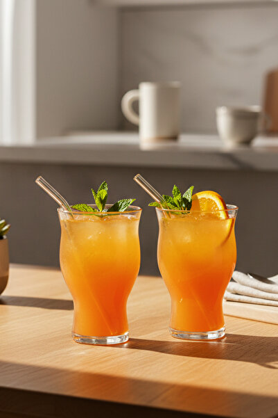 Snippy Vox - Set of 2 Cocktail and Soft Drink Glasses with Glass Straws Large Size Glass Cup 500 ml