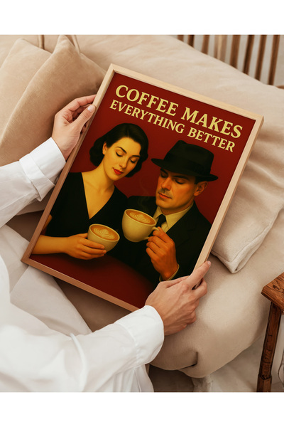 ARTHOUSECOLLECTIVE Better with Coffee - Coffee Decorative Retro Poster - Frameless Poster in Painting Dimensions