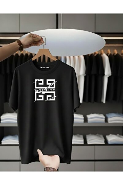 İnazuma Outdoors تيشيرت أسود مطبوع بقصة واسعة للجنسين من جيفنسي، بياقة دائرية...