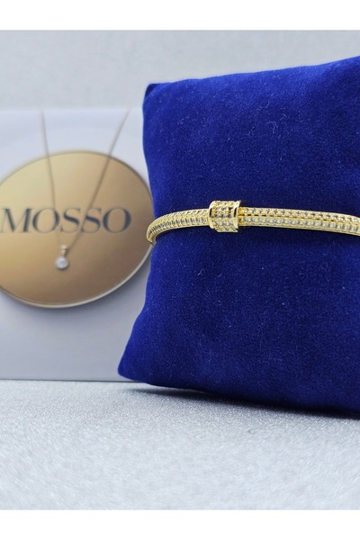 Mosso Steel Zircon Stone Gold Color Handcuff Steel Bracelet
