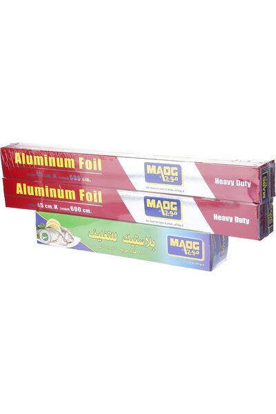 Maog رقائق ألومنيوم متينة 45 سم × 600 سم (2) + غلاف بلاستيكي (1)