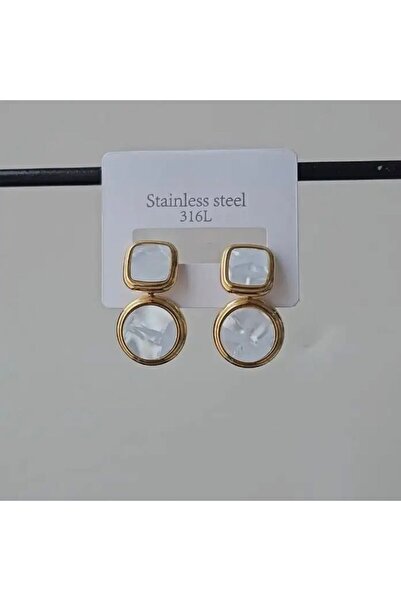 Haziran إكسسوار أقراط نسائية ذهبية اللون، ذات لمعان أبيض لؤلؤي، بتصميم مربع م...