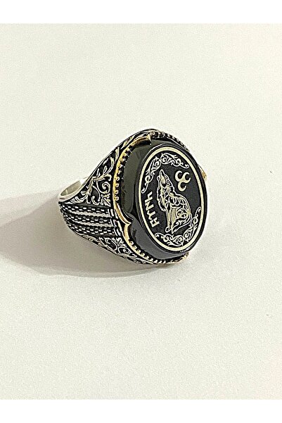 Siset Gümüş 925 Ayar Göktürkçe Türk Yazılı Bozkurt Erkek Gümüş Yüzük