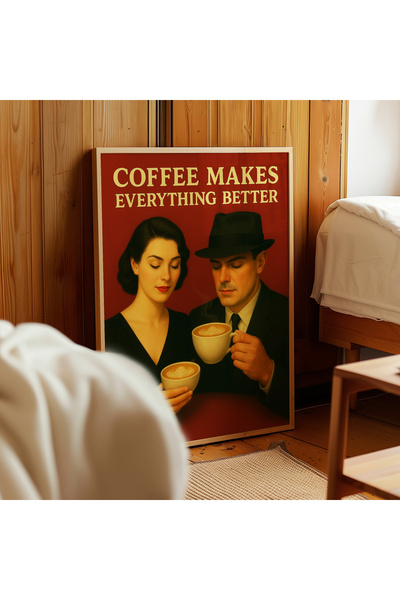 ARTHOUSECOLLECTIVE Better with Coffee - Coffee Decorative Retro Poster - Frameless Poster in Painting Dimensions