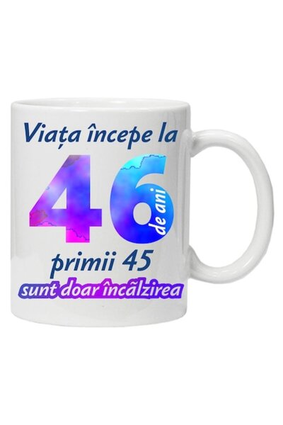 CRD PRINT Cană personalizată „Viața începe la”, 46 de ani, CRD PRINT, 330ml, ...