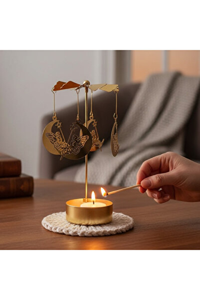hediyesahibi Dönence Tasarımlı Metal Tealight Mumluk – Melek & Ay Figürlü Dekoratif Mumluk