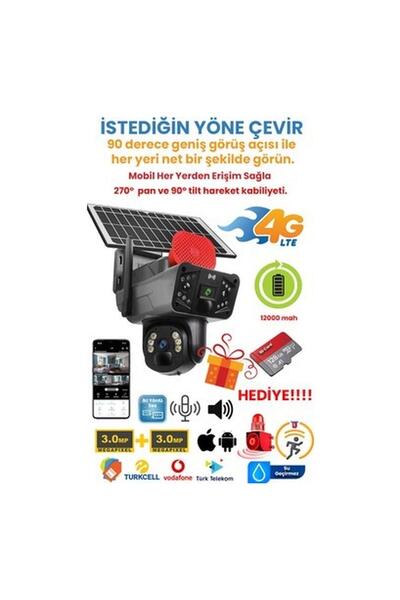 Kadraj Solar Panelli Güneş Enerjili Sim Kartlı 4g 6 mp Çift Lensli Ptz Güvenl...