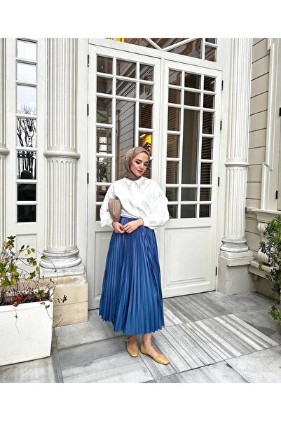 Blue Morpho Leather-Look Buy Elastic Unlined Long Pleated Skirt