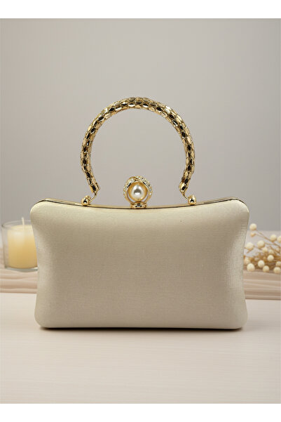 Wedding Fashion Ten Gold Pearl and Crystal Embroidered Glitter Satin Evening Dress Bag Wedding Engagement Graduation