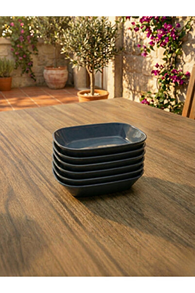 INNOX 14 cm Oval Square Boat-Shaped Appetizer & Nut Plate |   Unbreakable Polycarbonate, Anthracite (6 Pieces)