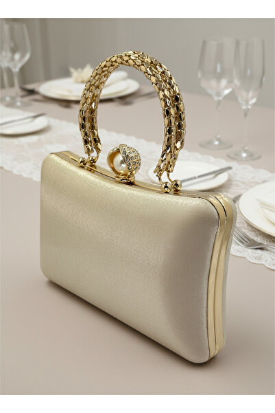 Wedding Fashion Ten Gold Pearl and Crystal Embroidered Glitter Satin Evening Dress Bag Wedding Engagement Graduation