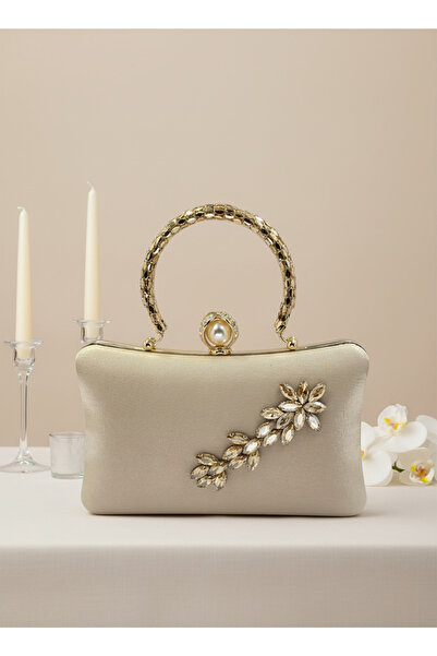 Wedding Fashion Ten Gold Pearl and Crystal Embroidered Glitter Satin Evening Dress Bag Wedding Engagement Graduation