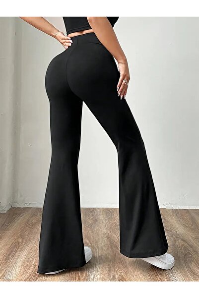 CRNSSWİMWEAR Black High Waist Flared Leggings Trousers