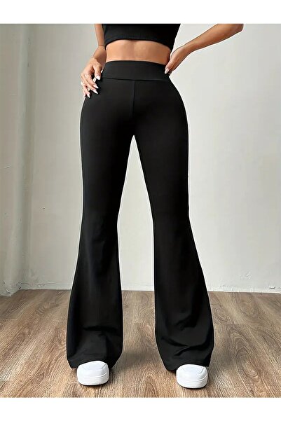 CRNSSWİMWEAR Black High Waist Flared Leggings Trousers