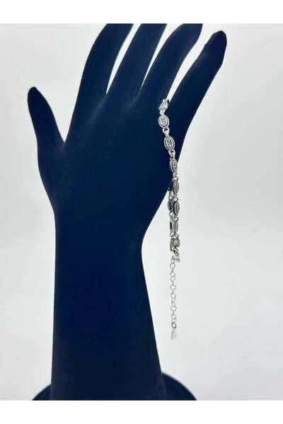 ZEY 925 Ayar Gümüş Siyah Detaylı Zirkon Taşlı Ayarlanabilir Kadın/Erkek Hediyelik Bileklik