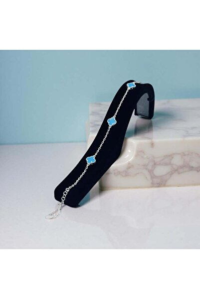 ZEY 925 Ayar Gümüş Mavi 3’lü Yonca Şans Kadın/Erkek Hediyelik Bileklik