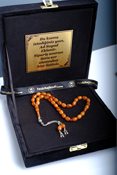 TESBİHEFENDİ سبحة من العنبر الناري الفضي مع صندوق خاص