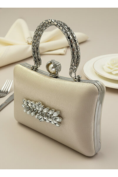 Wedding Fashion Ten Nude Pearl and Crystal Embroidered Glitter Satin Evening Dress Bag Wedding Engagement Graduation