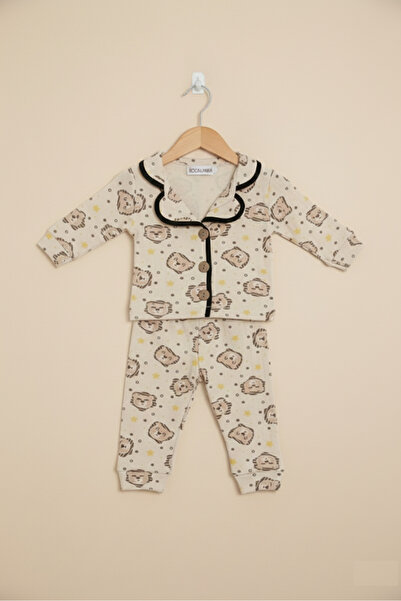 GİRL EMELY Baby Top and Bottom Pajama Set Lion Character Printed
