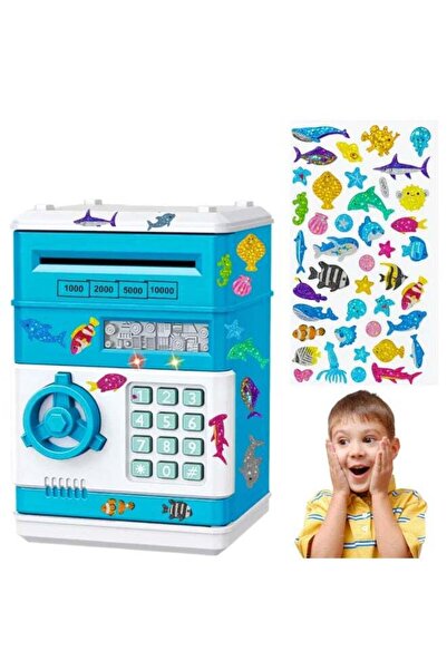 VİO حصالة نقود إلكترونية للأطفال - لعبة صراف آلي صغيرة محمية بكلمة مرور (أزرق)