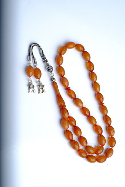TESBİHEFENDİ Special Boxed Silver Tassel Fire Amber Prayer Beads