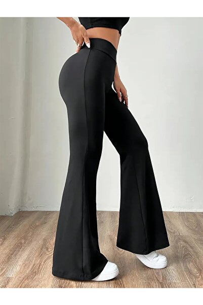 CRNSSWİMWEAR Black High Waist Flared Leggings Trousers