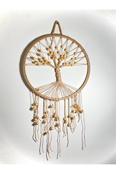 Cindora Tahta Boncuklu Hayat Ağacı Motifli El Yapımı Bohem Düş Kapanlı