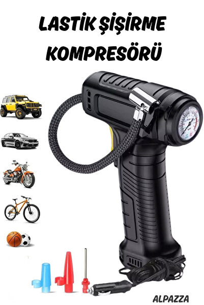 alpazza Analog Basınç Göstergeli Araç Lastik Hava Şişirme Pompası Kompresör