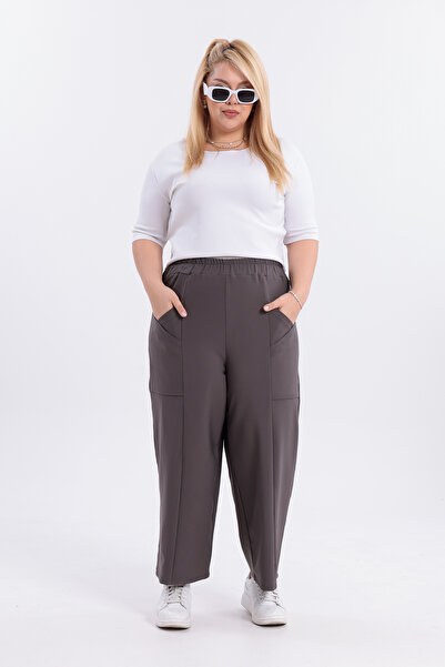 HELVEYS Elegant Modern Design Comfortable Fit Double Face Fabric with Pockets Plus Size Pants 5027