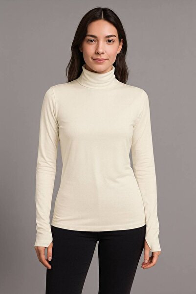 ALDAIYR Round Neck Women's Long Sleeve Stretch Fabric Bodysuit with Toes