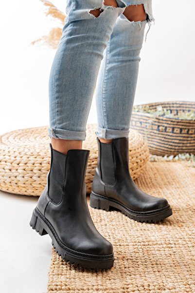 bashrol Kadın Fermuarlı Bağcıklı Postal Bot Kalın Taban Düz Bot