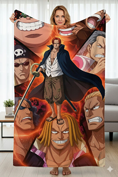Piloji Anime One Piece Shanks & Red Hair Pirates Thin Fleece Blanket 150X200Cm Digital Printed