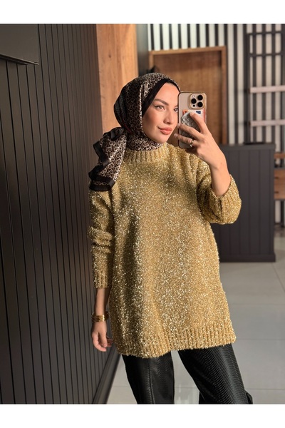 aselinay Pulover cu sclipici auriu