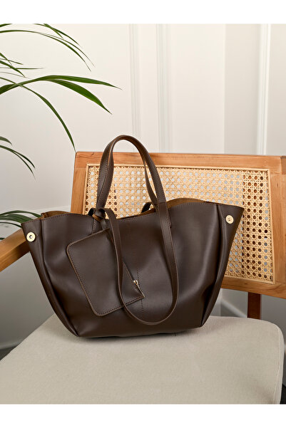 Rivina Vera Women's Magnet Closure Wallet Detailed Large Capacity Tote Hand and Shoulder Bag Brown