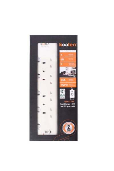 Koolen Colin 4-outlet power strip with 5-meter cable and two Type-C ports