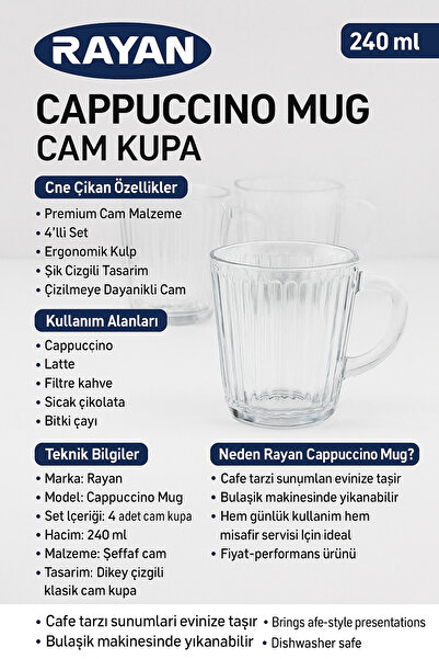 Rayan Cappuccino Mug Glass Cup