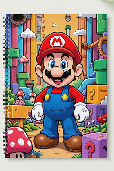 BLACKONECLASS SÜPER MARİO A5 Metal Spiralli Çizgisiz kalın bristol Kapak SÜPE...